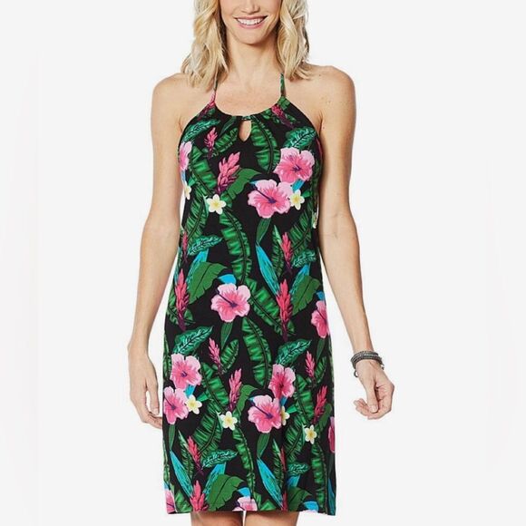 Colleen Lopez tropical print halter midi dress size large - Picture 1 of 6